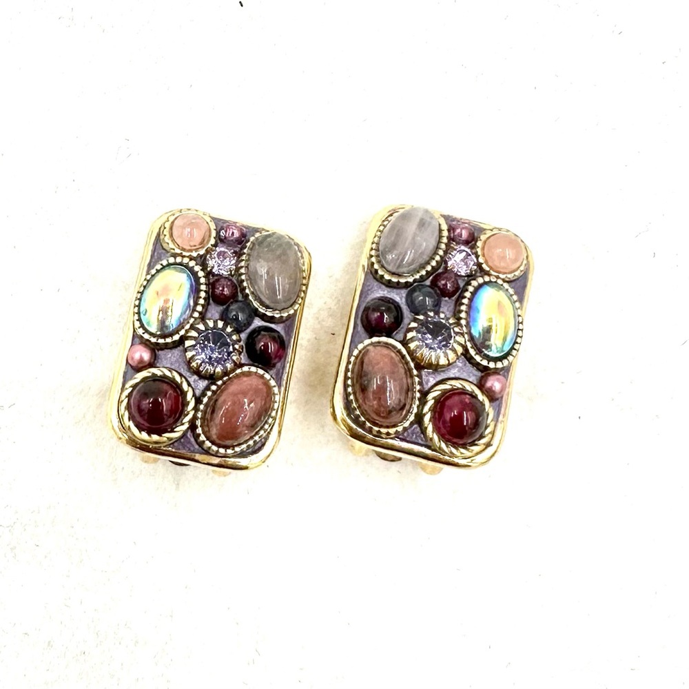 Michal Golan Multi Gemstone Art Glass Clip On Earrings